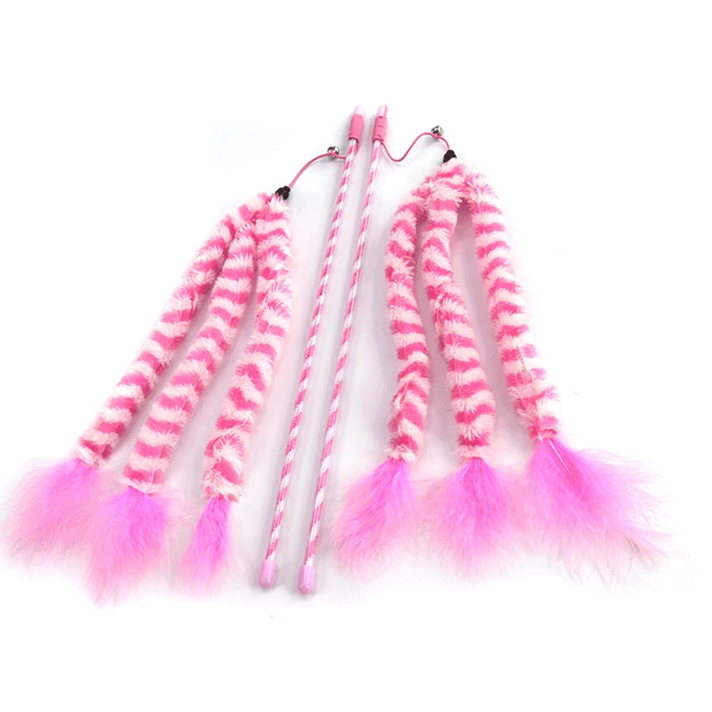 EXHUMKY 2Pcs Cat Teasing Stick Set Pink Plastic with Entertainment for ...