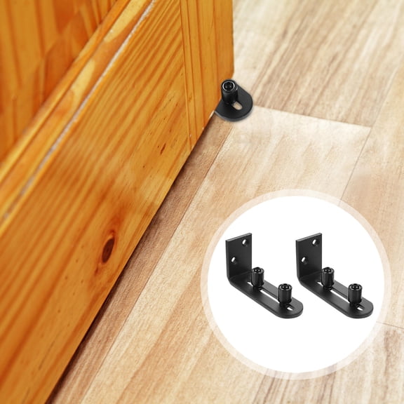 EXHUMKY 2Pcs Barn Door Bottom Floor Guide in Black Steel with Adjustable Roller