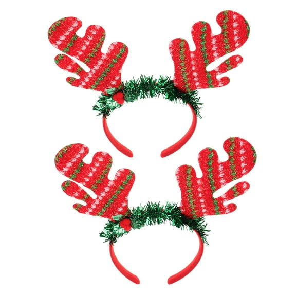 EXHUMKY 2Pcs Adjustable Red Reindeer Antlers Hairband Christmas Headpiece for Holiday Events
