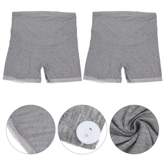 EXHUMKY 2Pcs Cotton High Waist Maternity Underwear with Abdomen Support and Lace Design Grey