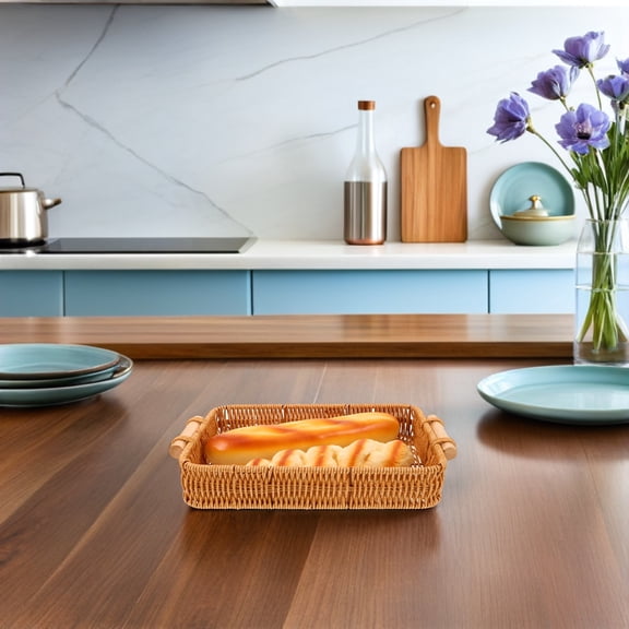 EXHUMKY Khaki Handmade Woven Baskets PP Wooden for Kitchen Storage 2Pcs