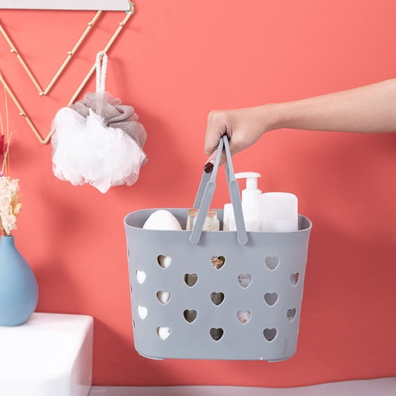 EXHUMKY 2Pcs Handheld Bathroom Storage Basket Grey Plastic for Fruit Vegetable Sundries