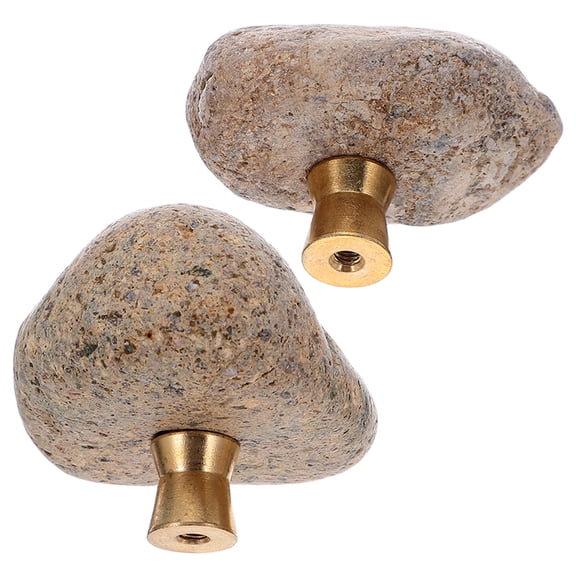 EXHUMKY Unique Rock-Shaped Brass Knobs, Natural Stone Design, Vintage Decorative Handles, Ergonomic, 2Pcs