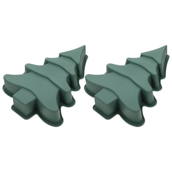 EXHUMKY 2-Pack Christmas Tree Silicone Cake Mold Set, Green Non-Stick Baking Molds for Holiday Desserts