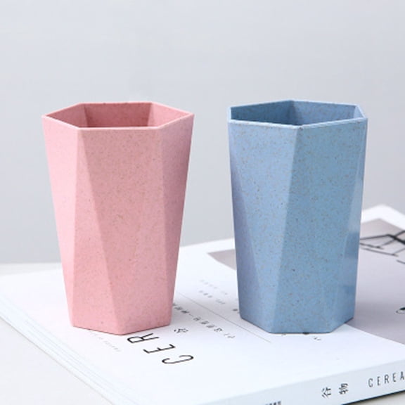 EXHUMKY Wheat Straw Toothbrush Cup Assorted Color Fine Craft Geometric Shape 2Pcs