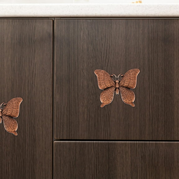 EXHUMKY Metal Butterfly Cabinet Knobs Brown for Furniture and Drawers, 2 Pieces Decorative Hardware