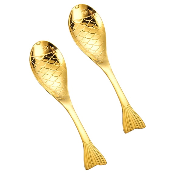 EXHUMKY 2-Pack Golden 304 Stainless Steel Coffee Stirring Spoons with Ergonomic Handle for Home and Office Use