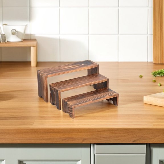 EXHUMKY 2Sets Elegant Coffee Wood Display Stand Three Tier for Household Figures and Desserts