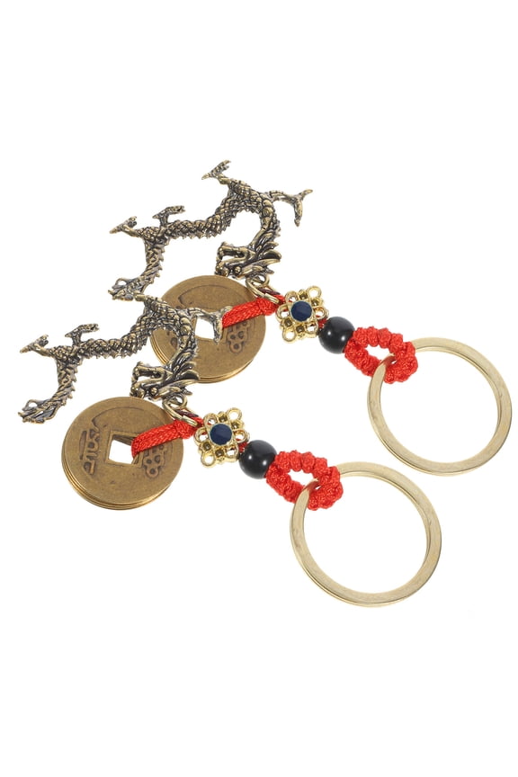 Hanging Dragon Keychains Key Pendant Copper Decoration Women Everyday Use 2pcs