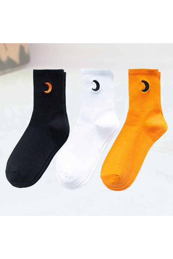 3Pairs Midcalf Cotton Socks for Female Comfortable Sports Socks in Assorted Colors