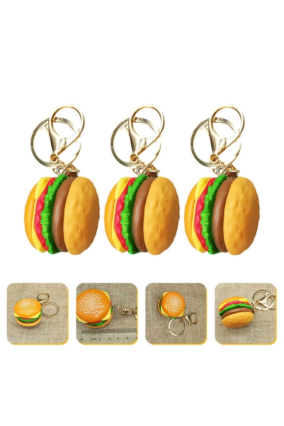 3pcs Resin Mini Burger Keychain Charm Set, Novelty Keyring for Car, Backpack, Daily Use, 3.91.21.2in