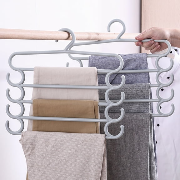 EXHUMKY 3 Pcs Multi-Tier Pants Hanger Assorted Color Wardrobe Organizer for Home Use