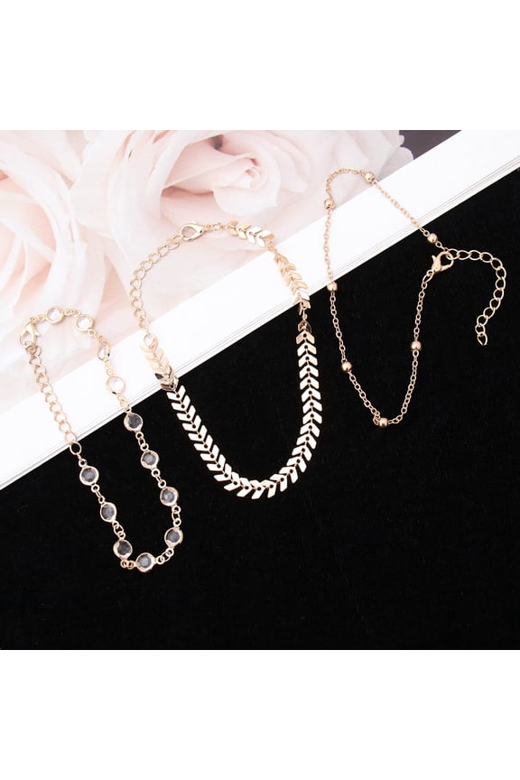 3-Piece Women's Anklet Set in Alloy with Sparkling Rhinestones, Perfect Friendship