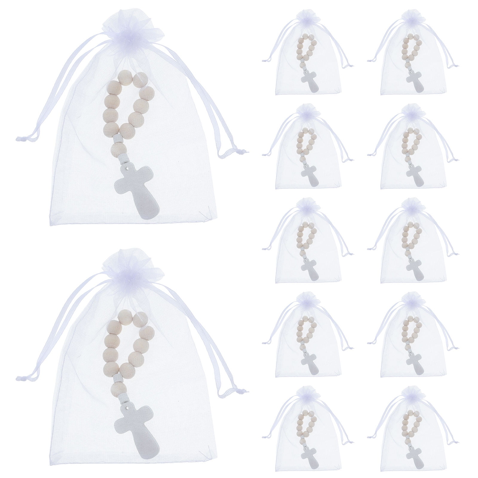 EXHUMKY 40Sets Small Wooden Rosary Bracelets with Cross Charms for Baptism Party Favors
