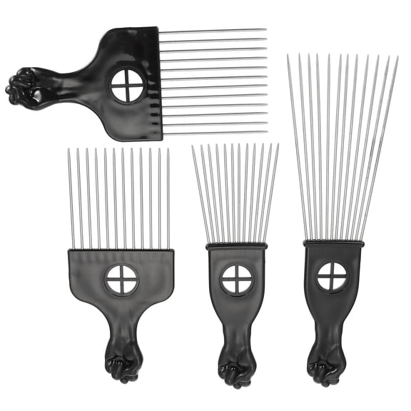 EXHUMKY Durable Afro Hair Pick Comb Black Stainless Steel Teeth ABS for Home Styling 4Pcs
