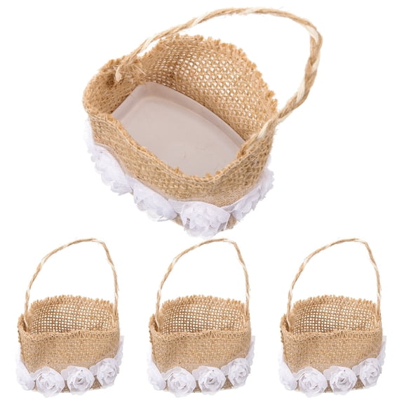 EXHUMKY 4Pcs Burlap Baskets for Flowers Linen Storage Wedding Accessories Light Brown
