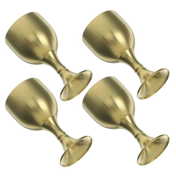 EXHUMKY 4Pcs Solid Copper Chalice Cups Golden Vintage Decorative Goblets