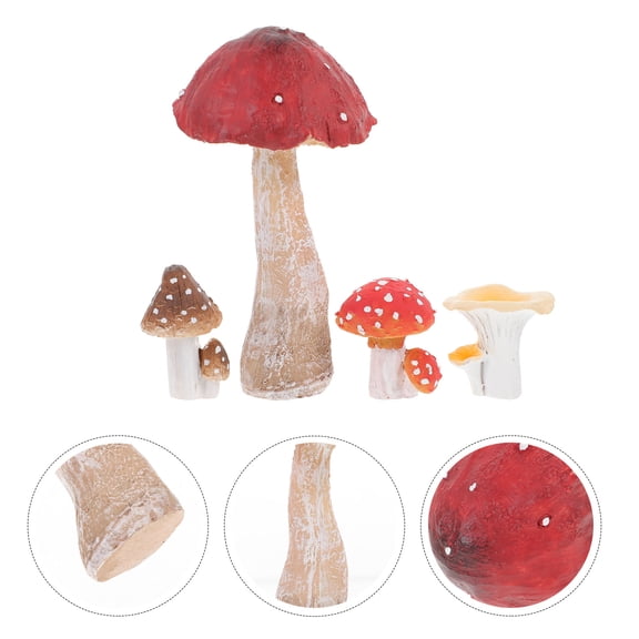 EXHUMKY Microscopic Garden Ornaments Resin Mushroom Figurines Assorted Color 4Pcs