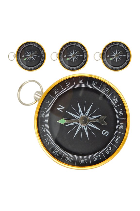 4Pcs Compact Black Compass Keychain Multifunctional Outdoor Hiking Essential