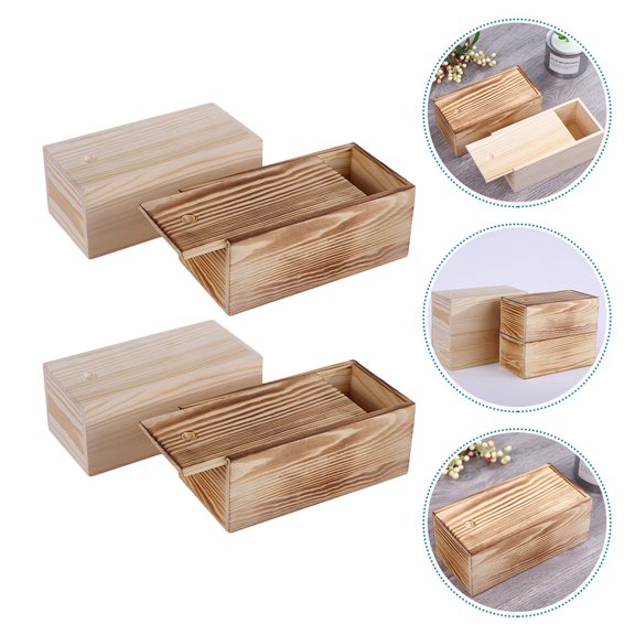 EXHUMKY 4Pcs Travel Jewelry Box Rectangular Shape Pine Wood Storage Case for Accessories 20.00X10.00X8.00cm