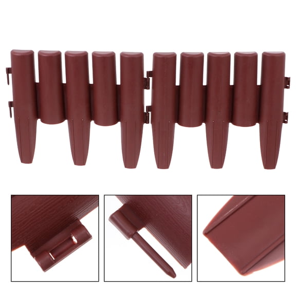 EXHUMKY Brown Plastic Garden Fence Set, Outdoor Yard and Lawn Border, 4-Piece Sturdy Pathway Edging