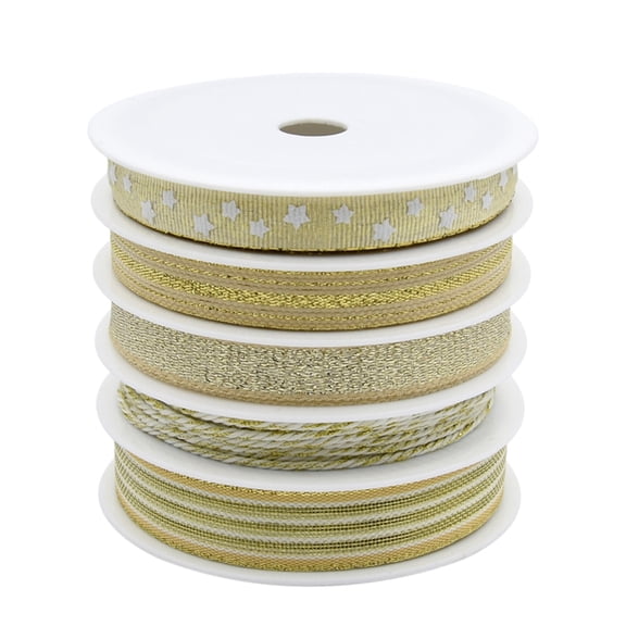 EXHUMKY Golden Satin Ribbons with Five Pointed Star for Festival Decoration Wedding and Handmade Crafts
