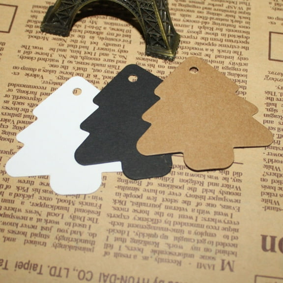EXHUMKY Paper Tree Tags Christmas Tree Shape Label Kraft Paper Brown 50Pcs