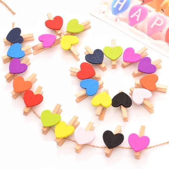 EXHUMKY 50pcs Mini Wooden Heart-Shaped Photo Clips and Clothes Pins for Crafts, Scrapbooking, Home Decoration
