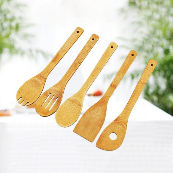 EXHUMKY Bamboo Wooden Kitchen Utensils Set Chocolate Eco-Friendly Cooking Tools for Home