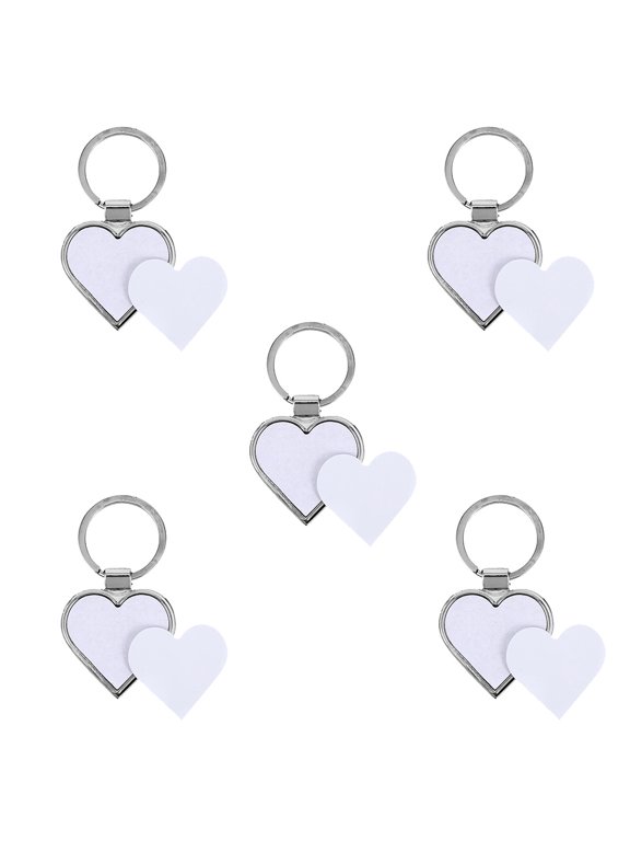 5 Pack Sublimation Blank Metal Keychains, Heart Shape Heat Transfer Decorative Key for Crafts and