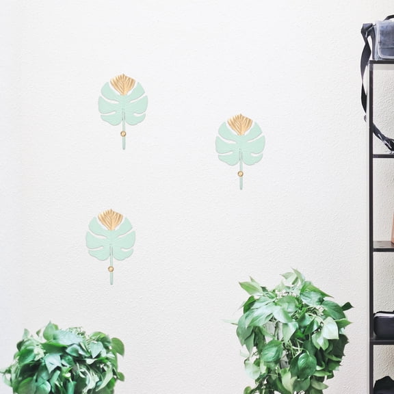 EXHUMKY Green Metal Monstera Leaf Hooks for Home Decor and Storage, Set of 5 Wall Hooks