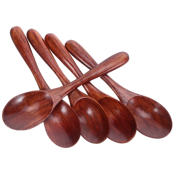 EXHUMKY 5Pcs Wood Serving Spoons Set Brown Japanese Style Small Condiment Spoons