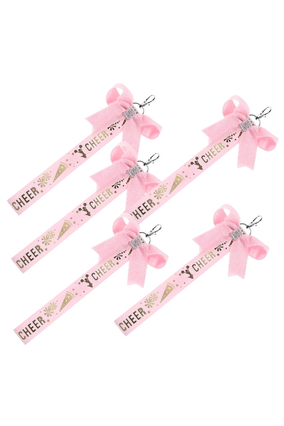5Pcs Portable Pink Cheer Bow Keychain Stylish Key Ring for Bag Decoration