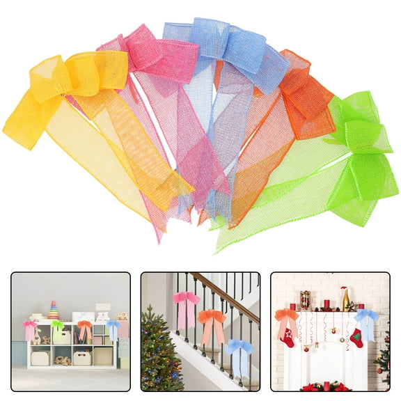 EXHUMKY 5Pcs Vibrant Assorted Color Burlap Bows for Rustic Wedding and Holiday Decor