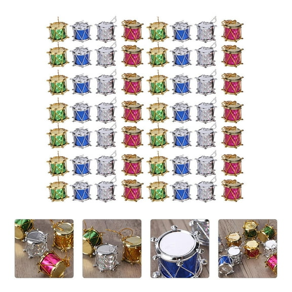 EXHUMKY 60 Pieces Assorted Mini Plastic Drum Set Hanging Ornaments for Home, Party, Christmas, and Holiday Decorations