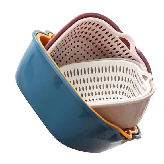 EXHUMKY 6Pcs Kitchen Draining Basket Double Layer Plastic Vegetable Washing Storage Holder