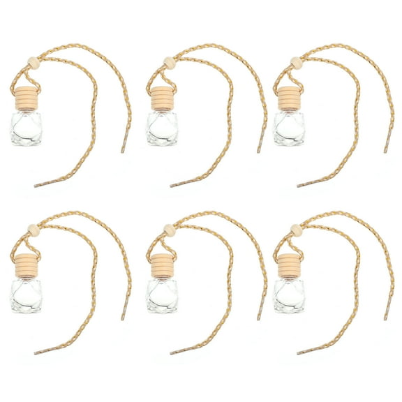 EXHUMKY 6Pcs Hanging Car Diffuser Bottle in Glass and Wood Material