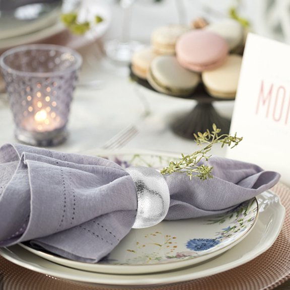 EXHUMKY 6Pcs Plated Silver Napkin Rings Set Metal Napkin Holder for Elegant Table Decoration