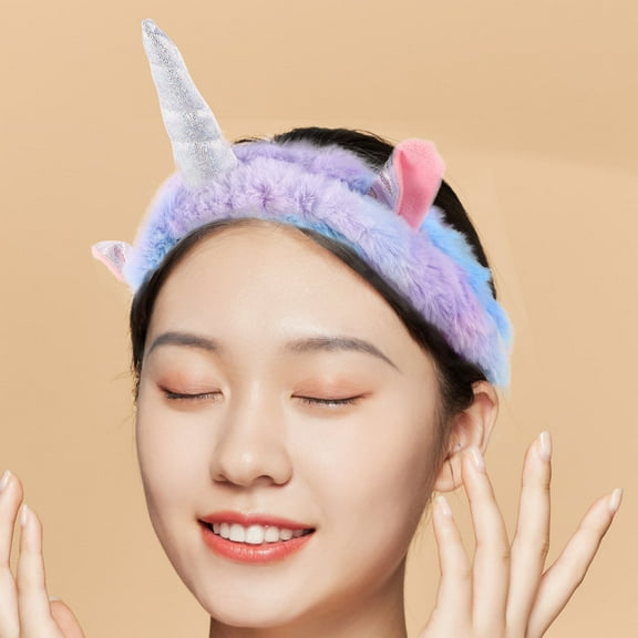 EXHUMKY Multi Color Unicorn Headband Soft Plush Material for Face Washing and Spa Use