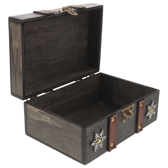 EXHUMKY Antique Grey Wood Jewelry Chest Lockable Vintage Decorative Storage Box