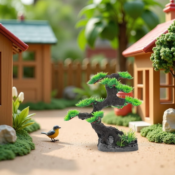 EXHUMKY Artificial Bonsai Welcoming Pine Aquarium Tree Model for Fish Tank Decoration