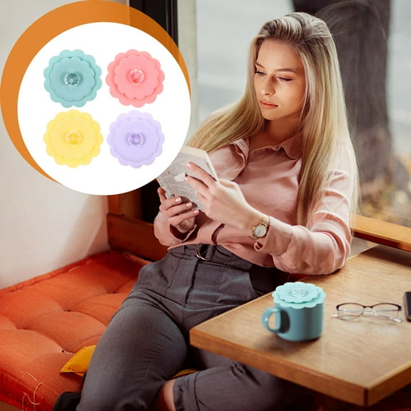 EXHUMKY Lovely Silicone Cup Lids, Assorted Colors, Simple Design for Practical Use 4Pcs