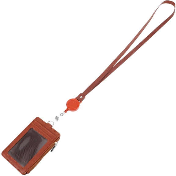 EXHUMKY Id Holder Brown PU Pass Pouch Clear Front Window for Badge Cards