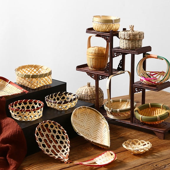 EXHUMKY Bamboo Fruit Basket with Smooth Surface and Round Shape Designed for Wall Decoration and Easter Celebration