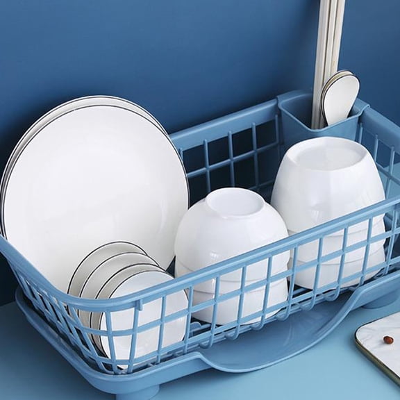 EXHUMKY Plastic Dish Drying Rack with Removable Sections for Space-Saving Storage of Plates, Cups, and Utensils 31.5x11.8x5.5 cm