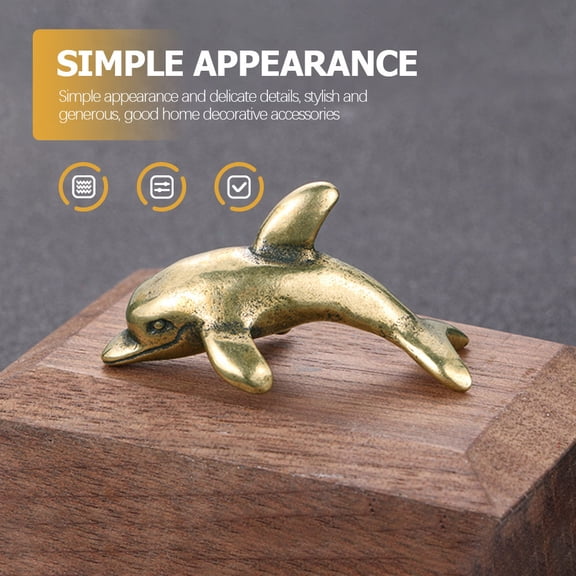 EXHUMKY Golden Brass Dolphin Decor Tabletop Figurine Stylish Decorative Accessory for Home 4.5x2.5x3 inches