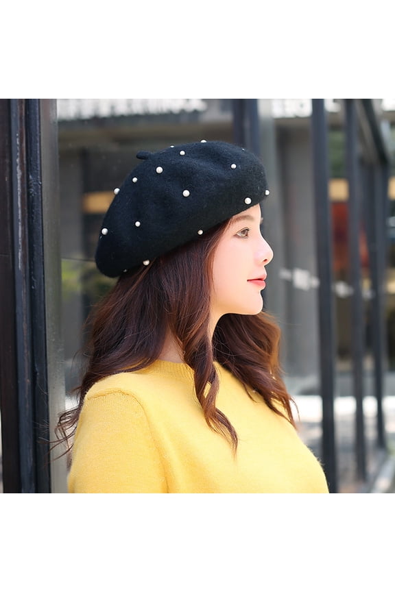 Beret Embellished Women Beret Hat Classic Design Warm Black 1Pack