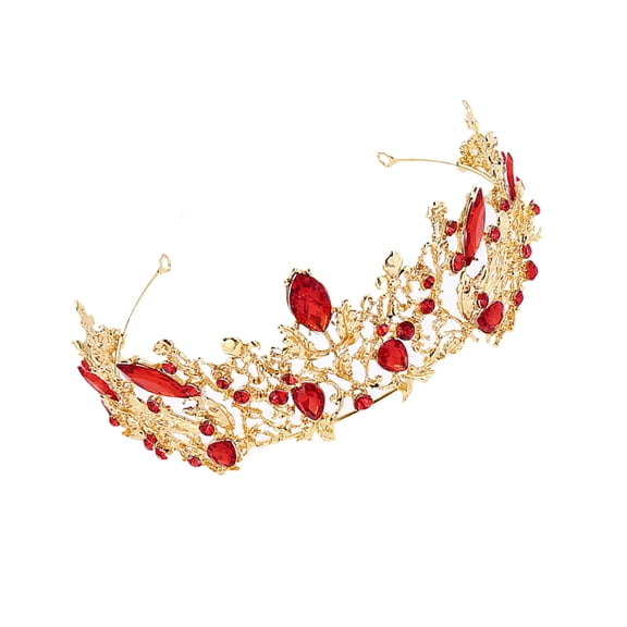 EXHUMKY Red Bridal Crown Wedding Tiara Lightweight Durable Alloy Crystal Headpiece for Bride