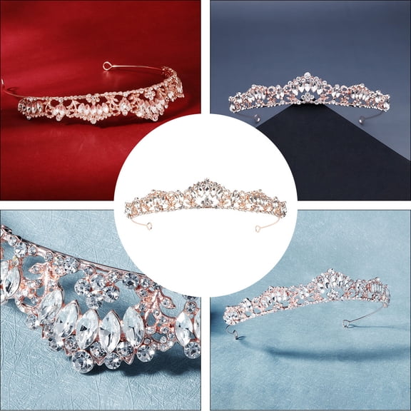 EXHUMKY Bridal Tiara Rhinestone Crown in Rose Gold for Wedding Headpiece and Engagement