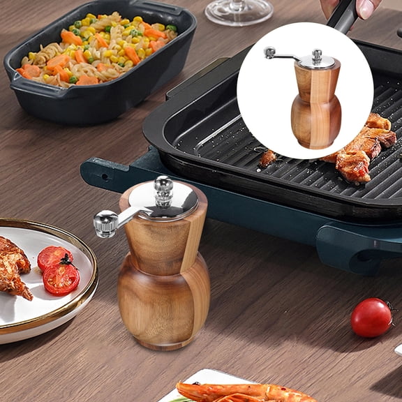 EXHUMKY Manual Pepper Mill Brown Wood Stainless Steel Compact for Home Bbq